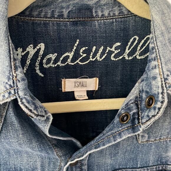 MADEWELL Denim Long-Sleeve Western Snap Front Short Size XSmall - Picture 2 of 4